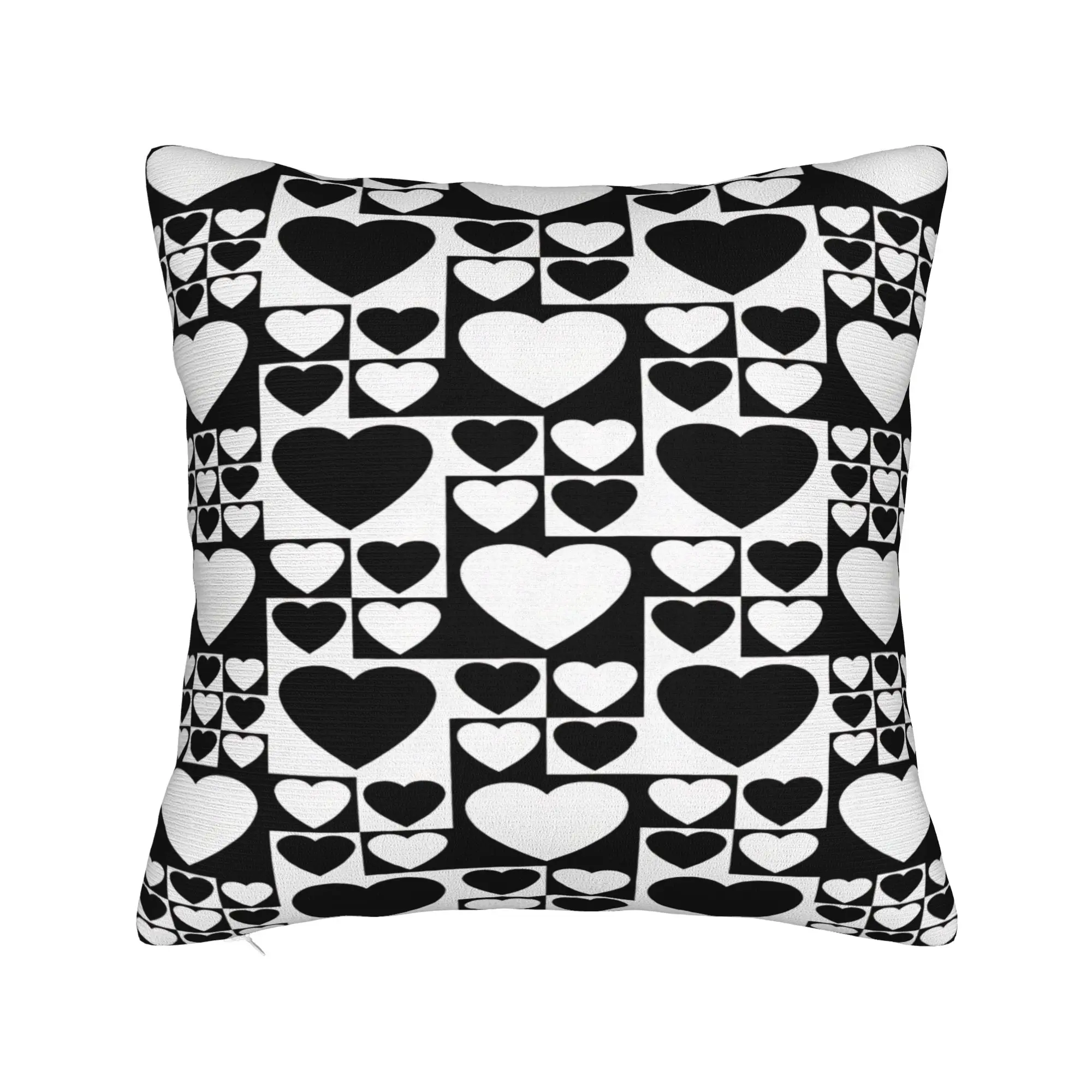Pillow Cover Black White Heart Mosaic  Vintage Pillow Case For Sofa Home Decoration Pillowcases