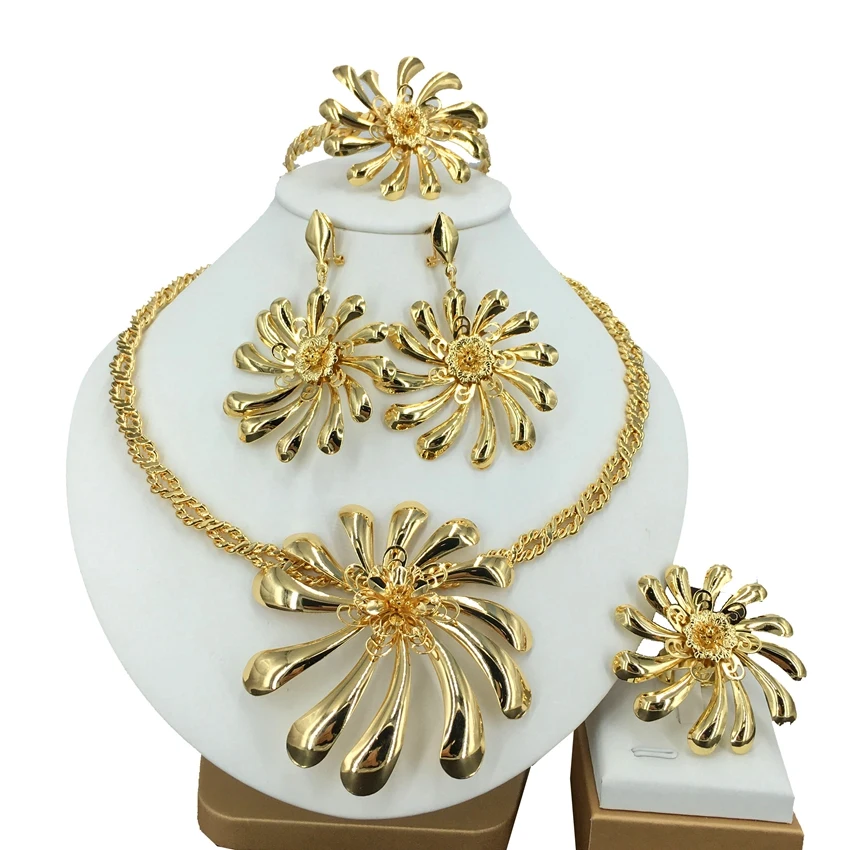 Yuminglai High Quality Handmade Jewelry for Women Brazilian 24K Gold Plated Jewelry Sets FHK14223