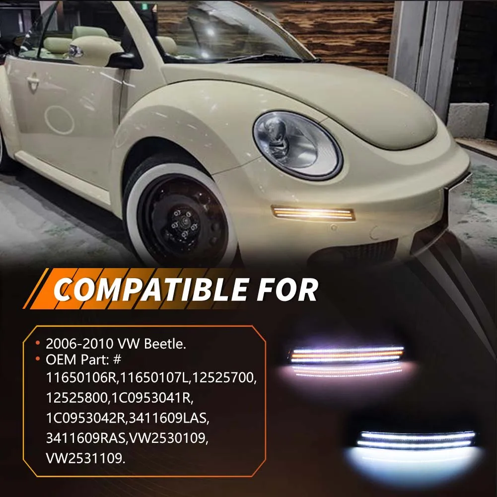 2X Front Bumper Parking Light Turn Signal Light DRL Daytime Running Light W/LED For 2006 2007 2008 2009 2010 Volkswagen Beetle