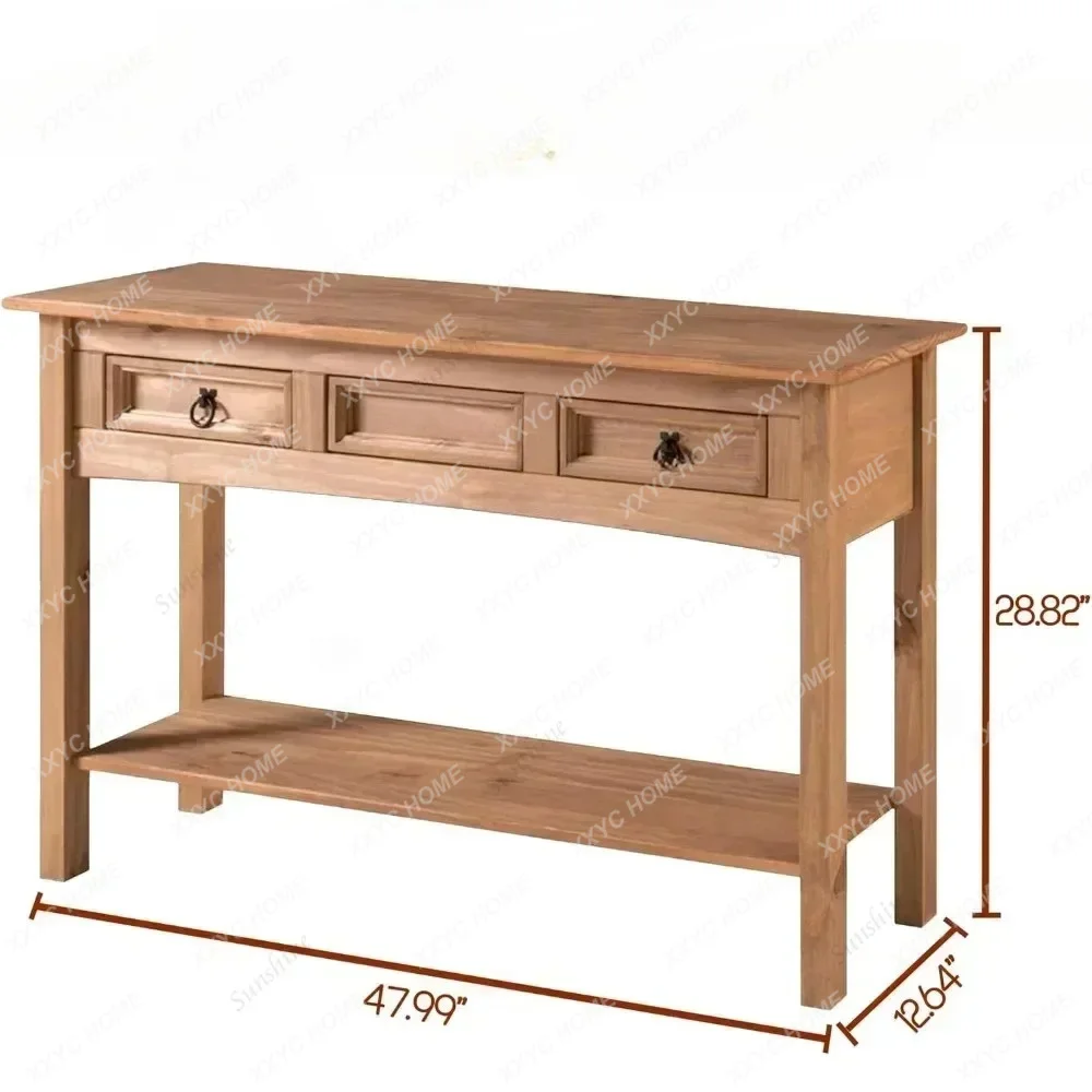 HHSolid Wood Console Table With 3 Drawers Farmhouse Entryway Table With Storage Shelf