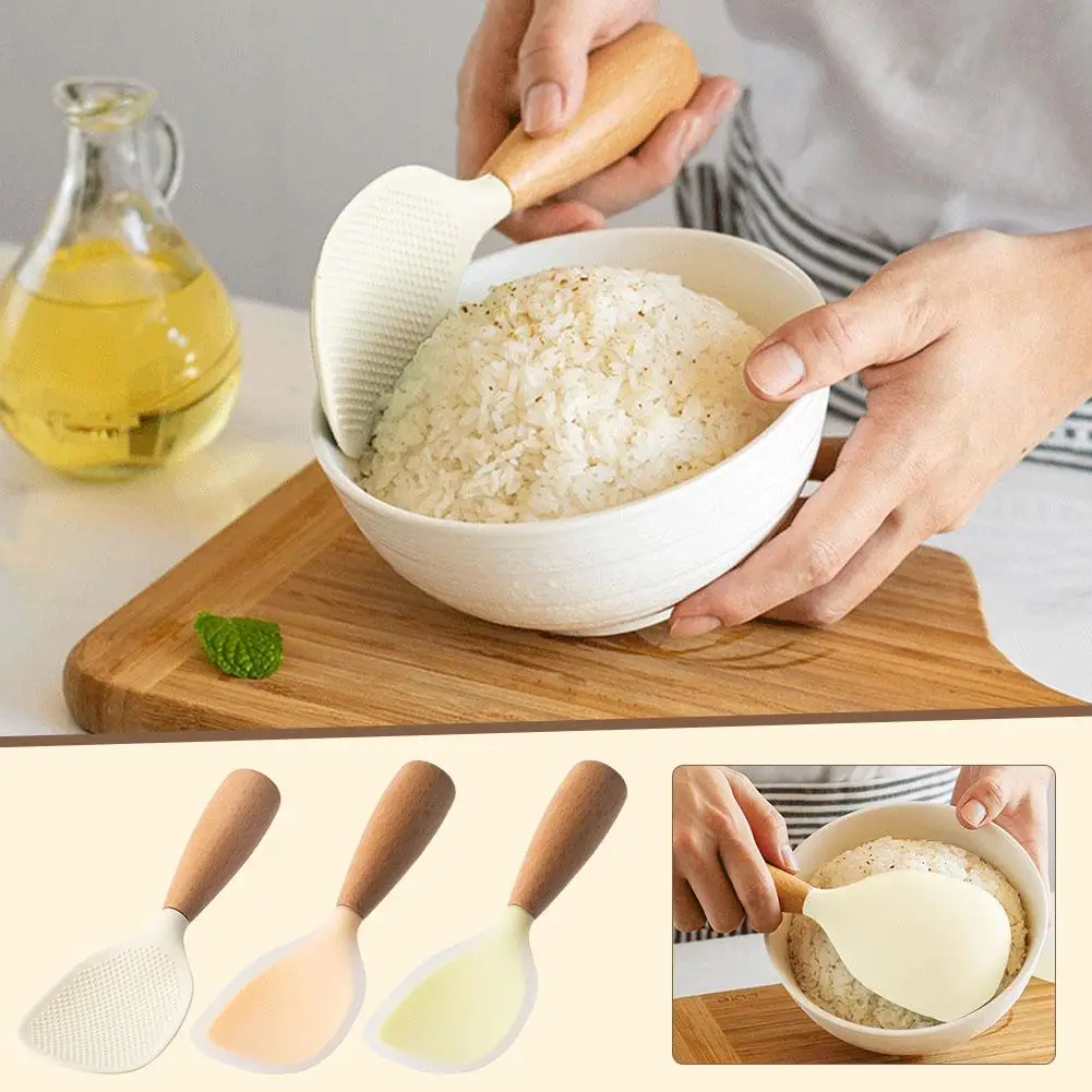 1Pcs Silicone Spoon Non-stick Cooking Spoon Anti-scalding Spoon Kitchen High-temperature-resistant Pot Rice Gadgets H3O3