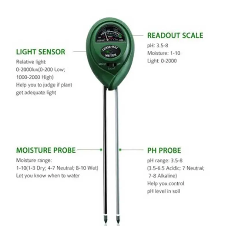 3 In1 Soil Water Moisture PH Meter,Meter Soil Water Acidity Humidity Light PH Test Garden Plants Flowers Moist Tester