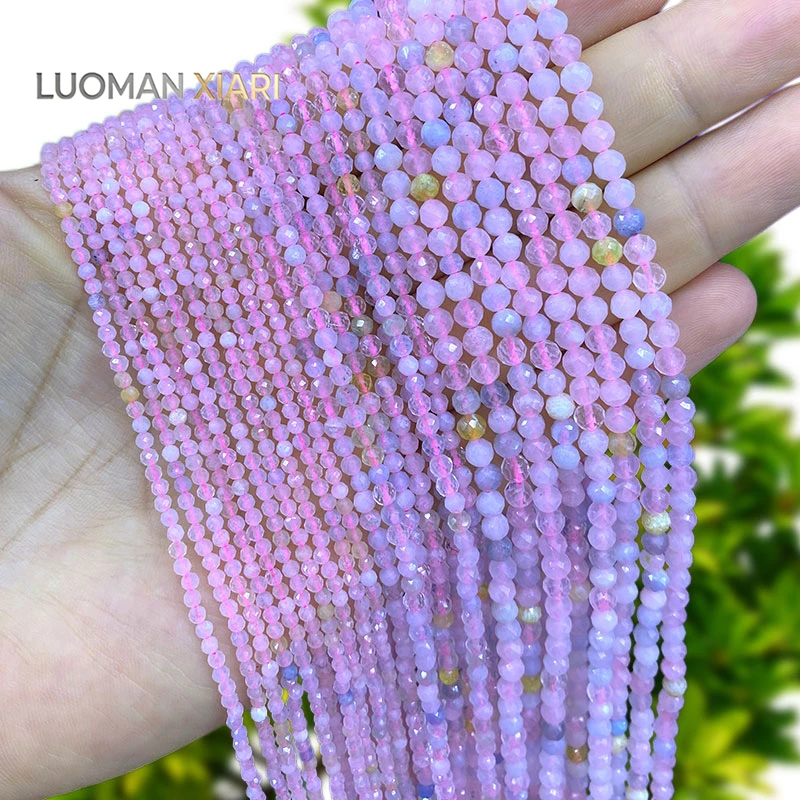 2 3 4MM Natural Stone Faceted Gem AA Morganite Round Loose Spacer Beads for Jewelry Making Diy Bracelet Charms Accessories 15''