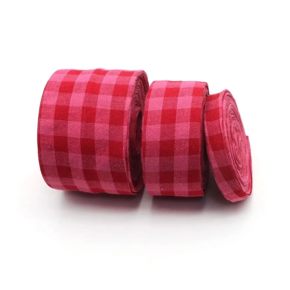 5 Yards 5 Yards Length Gingham Plaid Ribbon 1/3/5cm Width Pink Red Color Checkered Woven Tape Woven Fabric Double-Sided Design