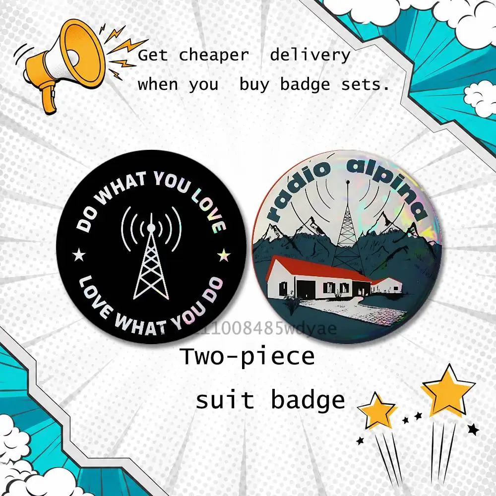 Brooches for Backpack Accessories 25,32,44,58,75mm Round Enamel Pins 2-piece set Cartoon Anime Amateur Radio Badge Vintage