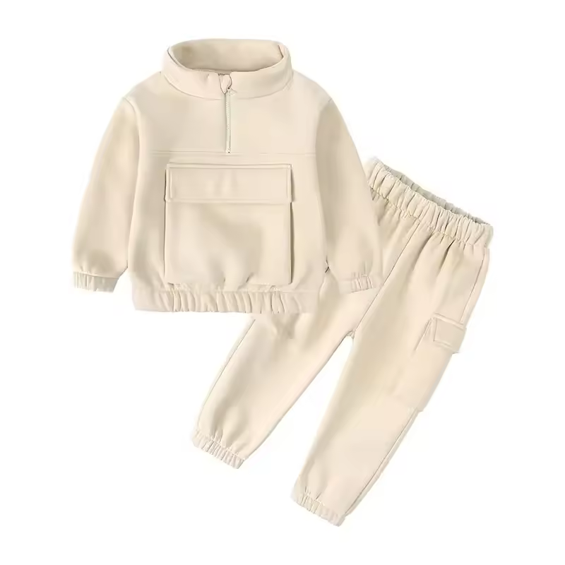 Fashion Solid Color Sports Suits for Boys Cotton Long Sleeve Tops Pants 2PCS Winter Warm Children Boys Clothing Sets 2-6 Years