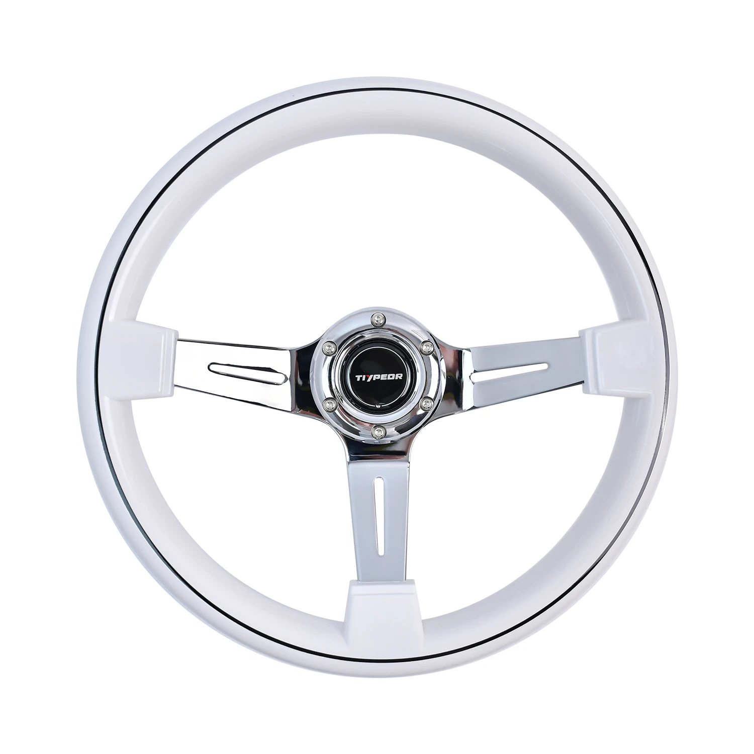 Tiypeor 350mm White Steering Wheel Plated Chrome Frame ABS Steering Wheel
