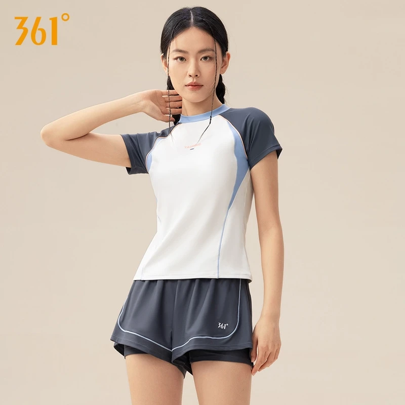 Women Short Sleeve Quick-Dry Athletic Surfing Rash Guard Swim Glasses UV Protection Two Pieces WaterProof Sports Beach SwimSuit