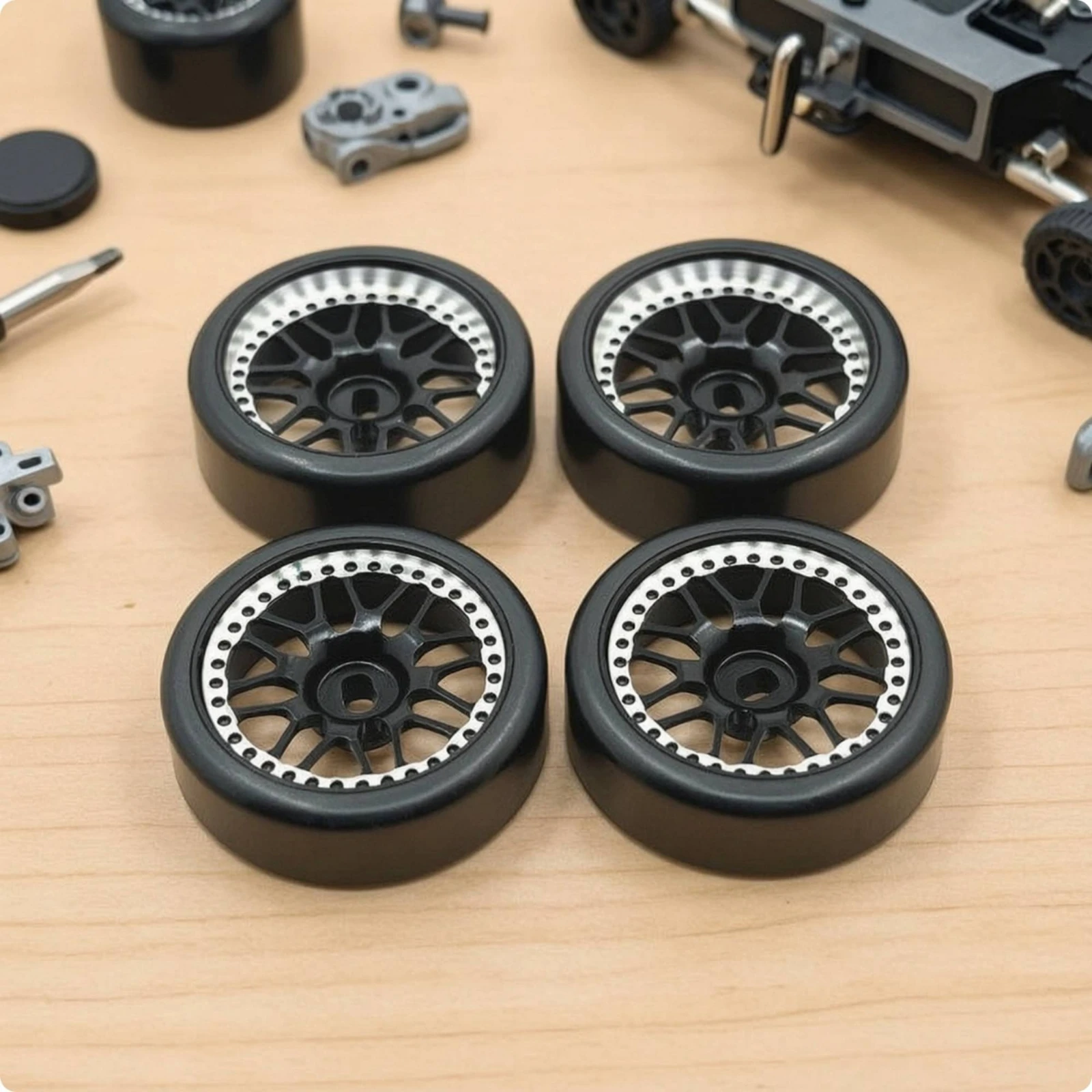 4 Pieces Wheel Rim with Rubber Tire Multi-Spoke Wheel Rim with Tire Wheels with Rubber Tires Long-Lasting RC Car Wheels Plastic