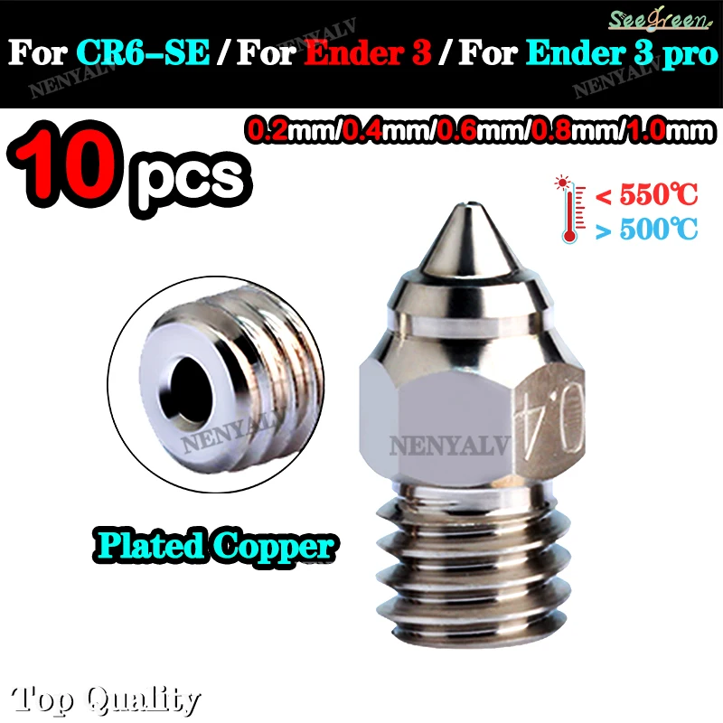 

For CR-6 SE Sprite Extruder Ender 3 ender3 pro MAX V2 Ender 5 CR-10 3D Printer 10pcs For CR6-SE Plated Copper Nozzle