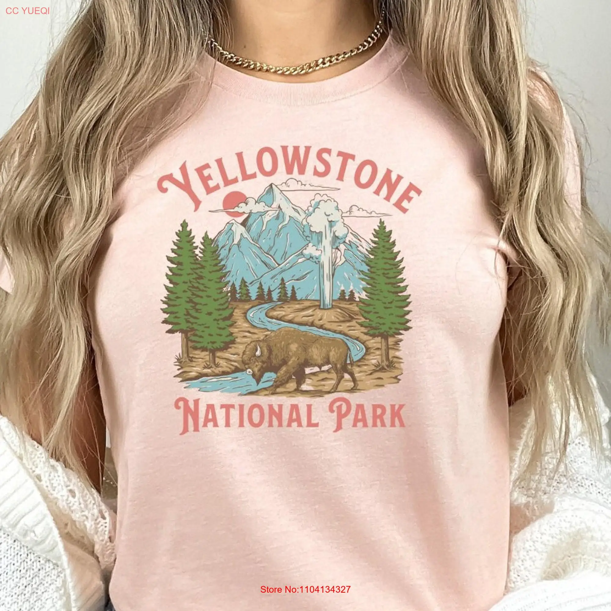 Yellowstone National Park T Shirt Hiking Camping Mountain Wildlife Bison long or short sleeves