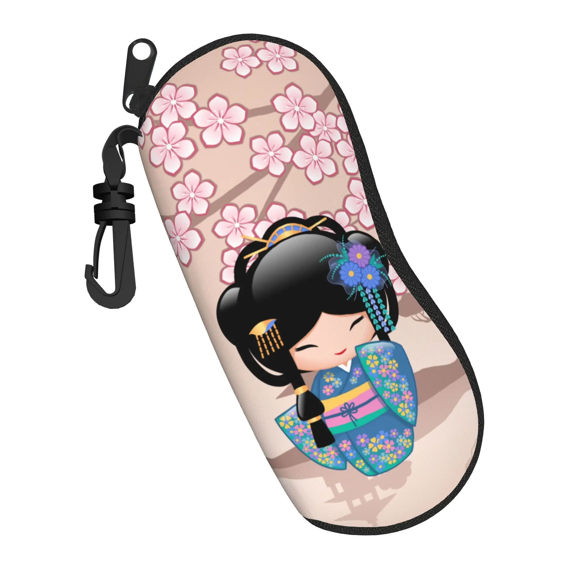 Sakura Kokeshi Doll  Glasses Case Men Women New Zipper  Eyewear Protector Ins Eye Contacts Case