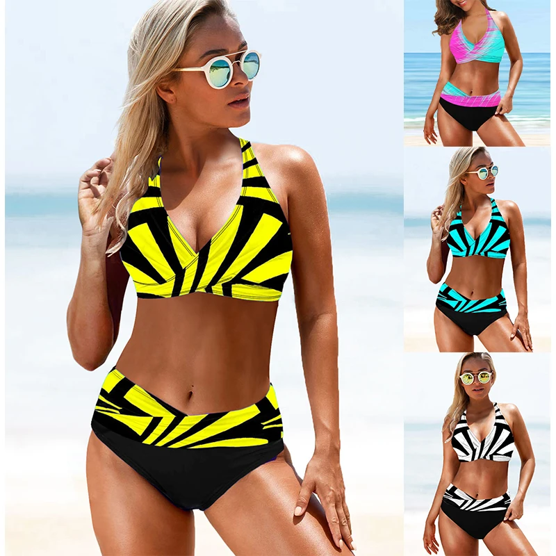 

Summer Mid Waist New Design Printed Bikini Set Two Piece Women's Swimwear Summer 2023 New Women's Sexy Beach Swimwear