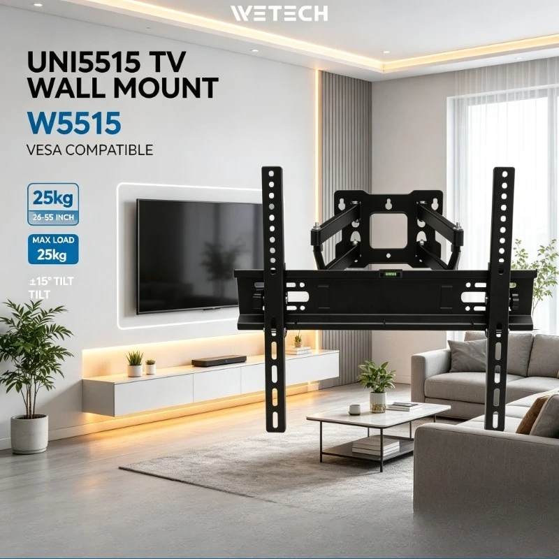 Supporto TV WETECH W5515 con Livella a Bolla, Carico Massimo 25 kg ±15 ° Regolazione dell'inclinazione, supporto per diverse dimensioni VESA per sch