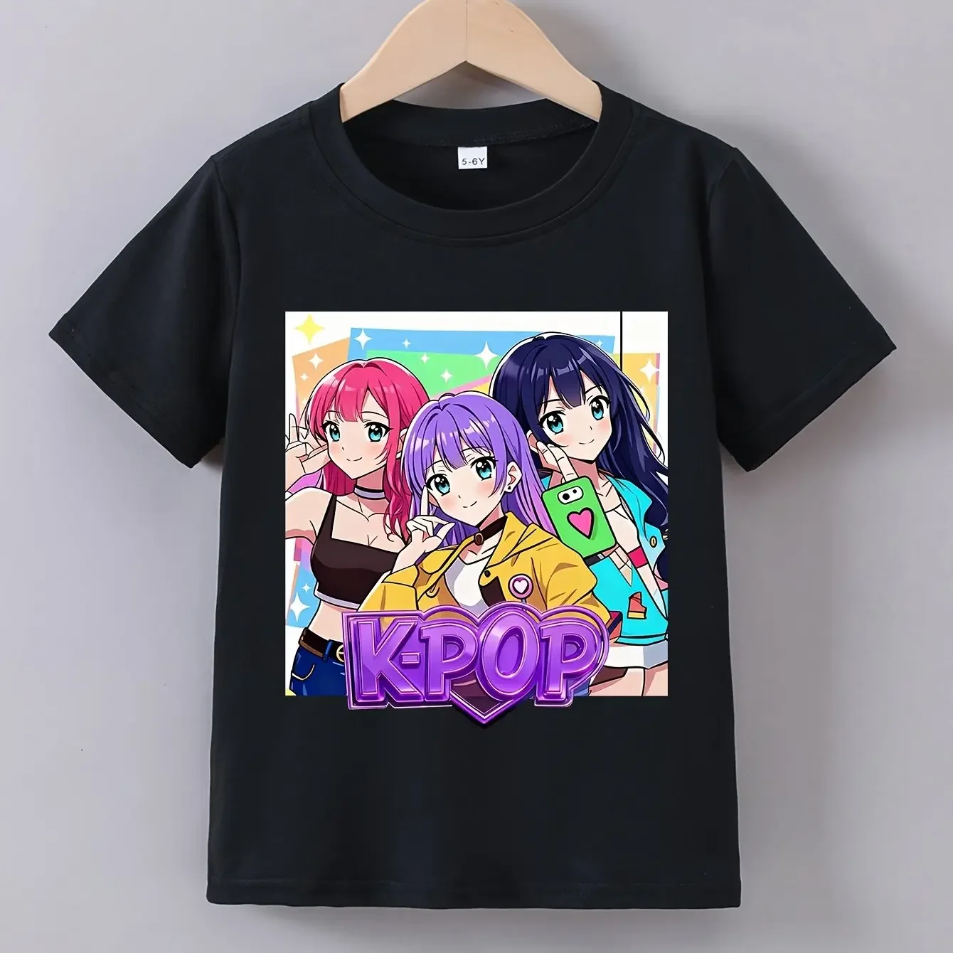 Kids Girls K-POP Concert Tee Fan Favorite Idol Graphic Breathable Cotton Shirt for Live Events