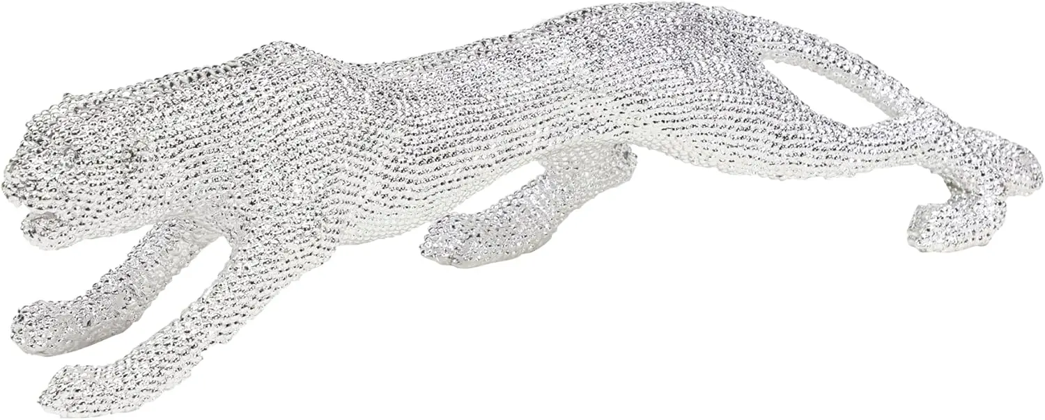 

Polystone Leopard Decorative Sculpture Bejeweled Home Decor Statue, Accent Figurine 23" x 5" x 6", Silver