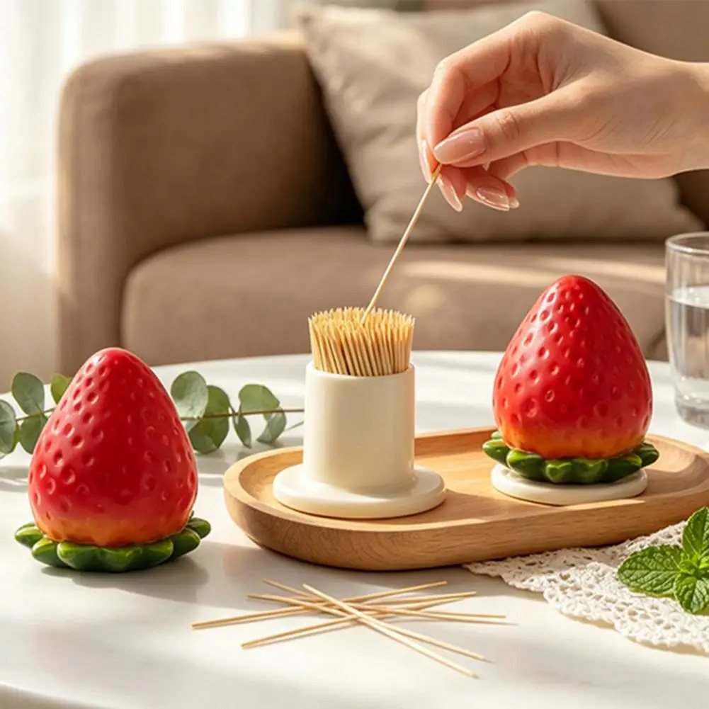 Simulated Strawberry Toothpick Holder Home Office Kitchen Tooth Picks Box Toothpick Dispenser Storage Container Housewarming Gif