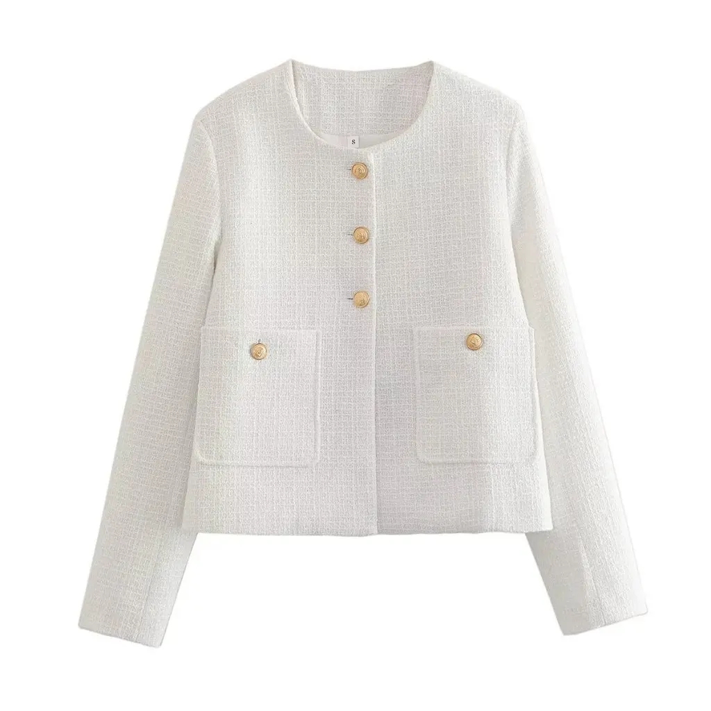 

Women's Elegant -Inspired Jacket French Tweed Style Slimming Unique Round-Neck Top for Autumn