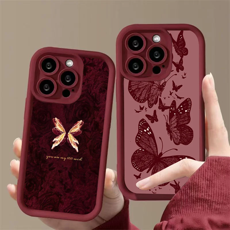 Retro-Schmetterlingsmuster-Silikon-Handyhülle für iPhone 17, 16, 15, 14, 13, 12, 11 Pro Max 17, Air 16E XS X XR 7 8 Plus, stoßfeste Abdeckung