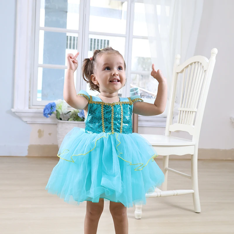 幼児女の子ブルースパンコールプリンセスドレスチュールスカートゴールドディテール誕生日パーティークリスマス