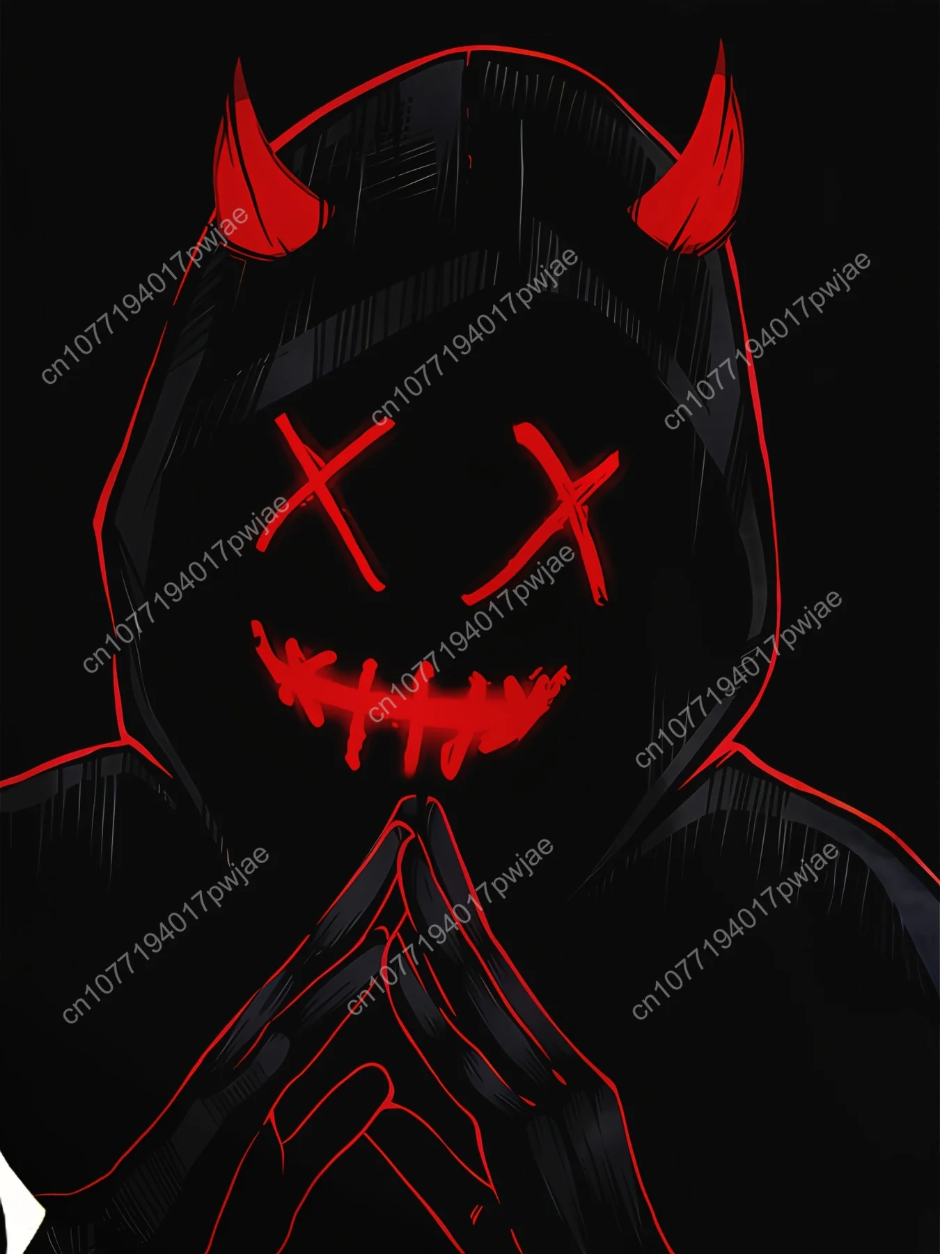 Sudadera con capucha con gráfico de diablo 3D para hombre con cordón y bolsillo canguro - Estampado rojo y blanco nervioso, jersey de manga larga de ajuste regular para F