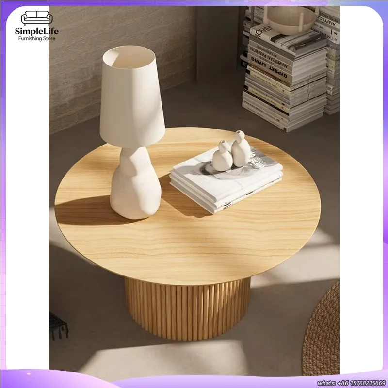 

Japanese Wabi Sabi Style Solid Wood Round Coffee Table for Balcony Small Apartment Living Room Minimalist Natural Design