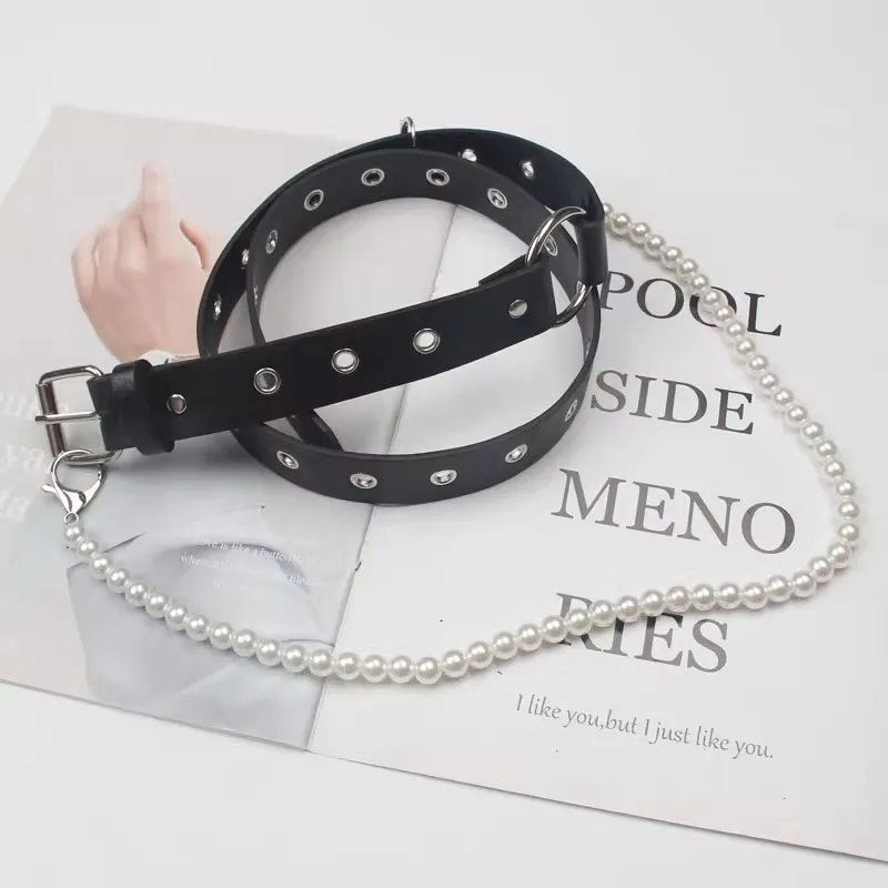 여성 패션 PU 가죽 진주 체인 코르셋 여성 Cummerbund 코트 허리띠 드레스 Decration 와이드 벨트 J1343