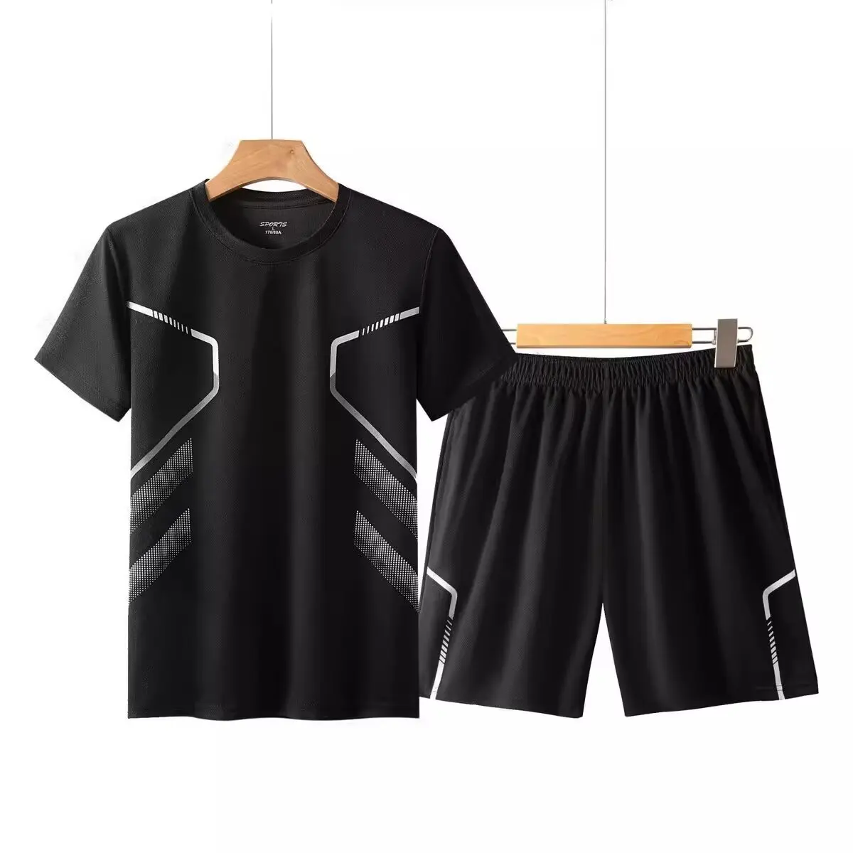Sports suit men's fitness clothes quick drying summer short sleeved T-shirt cycling shorts basketball vest running training clot