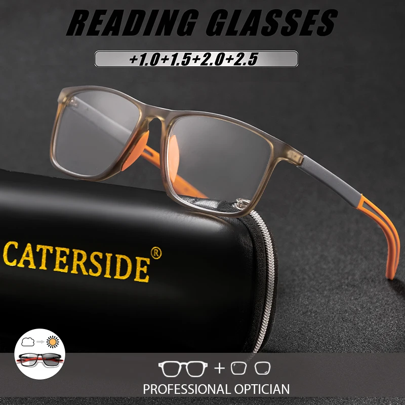 

CATERSIDE Fashion Men Photochromic Reading Glasses Brand Design Prescription Anti Blue Light Glasses Women Indoor Daily Glasses
