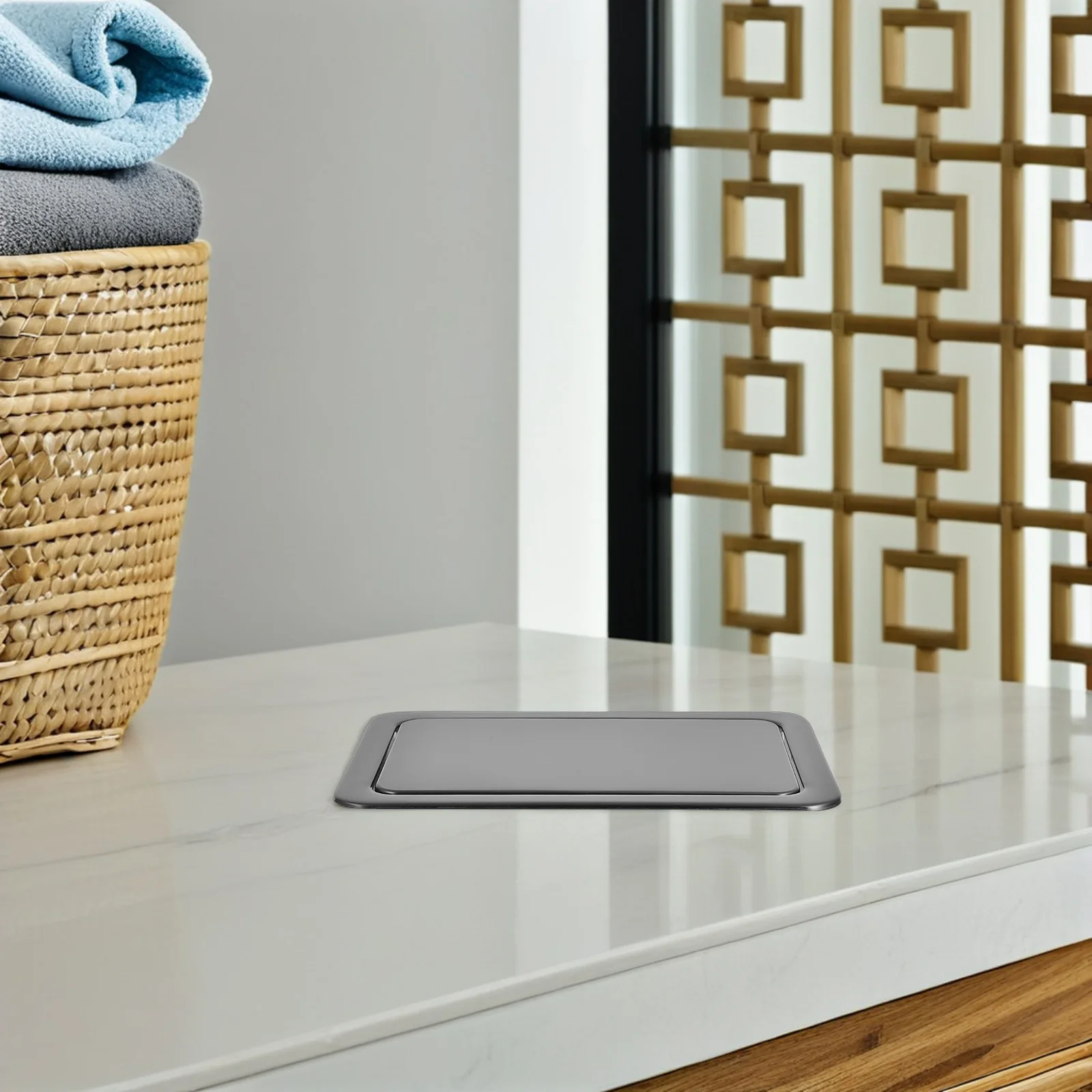 

Stainless Steel Recessed Trash Can Lid for Kitchen Bathroom Countertop Swing Cover Odor Isolation Space Saving Design