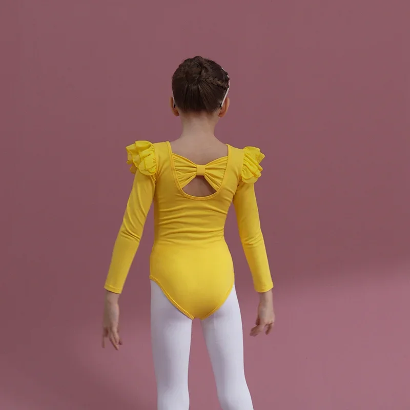 Leotardo de Ballet para niñas pequeñas, trajes de gimnasia de baile, mono con lazo en la espalda, traje de baño de bailarina de algodón ahuecado