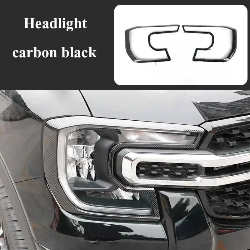 Headlight Cover Trim For Ford Ranger T9 2023 2024 Front Head Lamp Strip Headlamp Tail Lights Frame Carbon Fiber Car Accessories