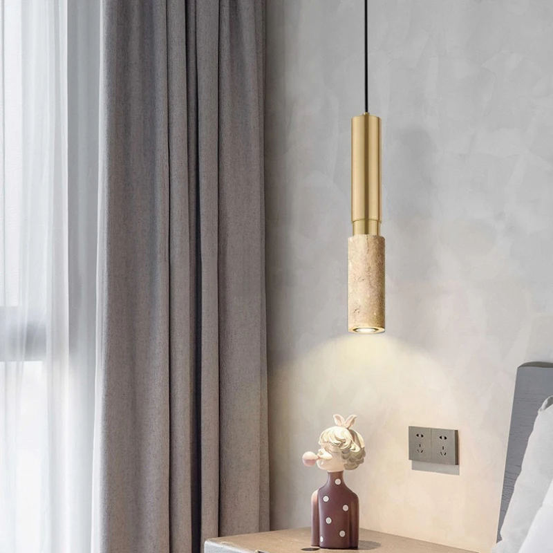 Natural Stone LED Pendant Light New Style Gold Metal Dining Room Bedroom Hanging Lamp Indoor Wire Adjustable