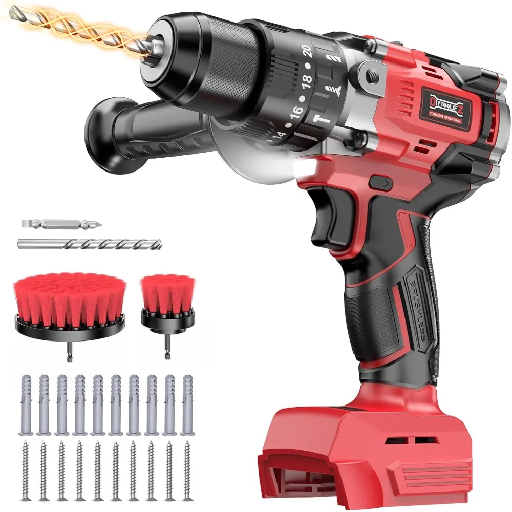 

Cordless Drill Driver 18V Brushless Power Drill 1/2 Inch Keyless Chuck 20+3 Torque Setting Tool Kit Battery Not Included