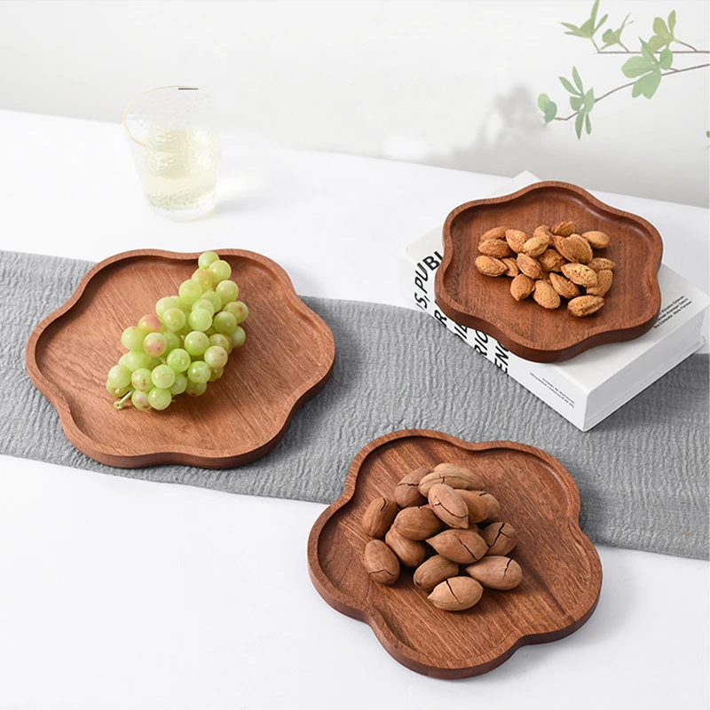 

Petal shape wooden dining tray ebony tray fruit bread small plate household wooden tray Japanese wooden dessert plate