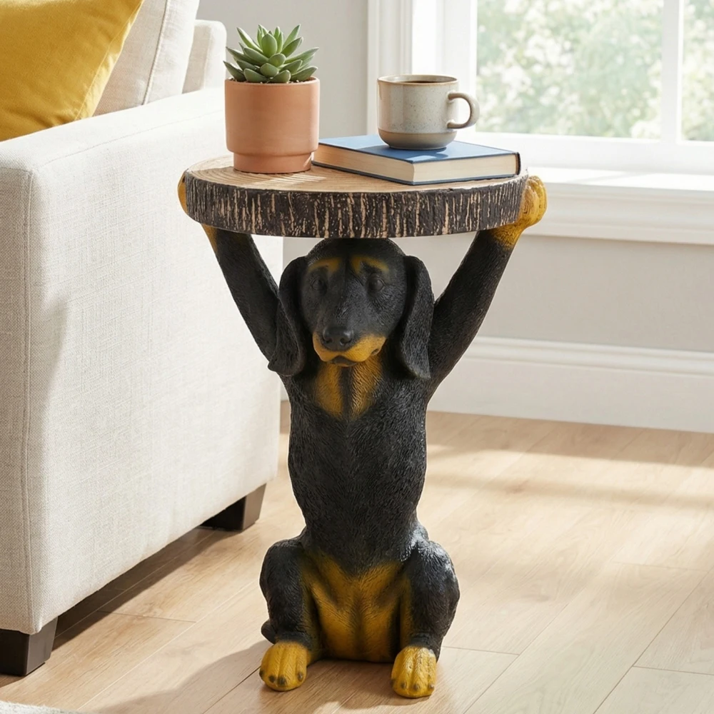 A Lively and Adorable Black Dog Side Table/base Corner Table/stool Moisture-proof Corrosion-resistant Wear-resistant Sturdy and Durable MGO Dog Statue Hand-painted Sculpture Warm and Gentle Suitable for Home Office Living Room and Outdoor Decoration