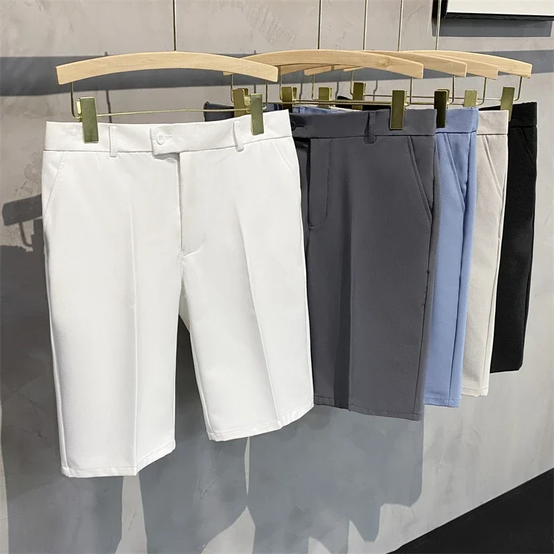 Pantalones cortos chinos plisados delanteros para hombre, Bermudas informales, ropa de trabajo, pantalones cortos de moda coreana para verano