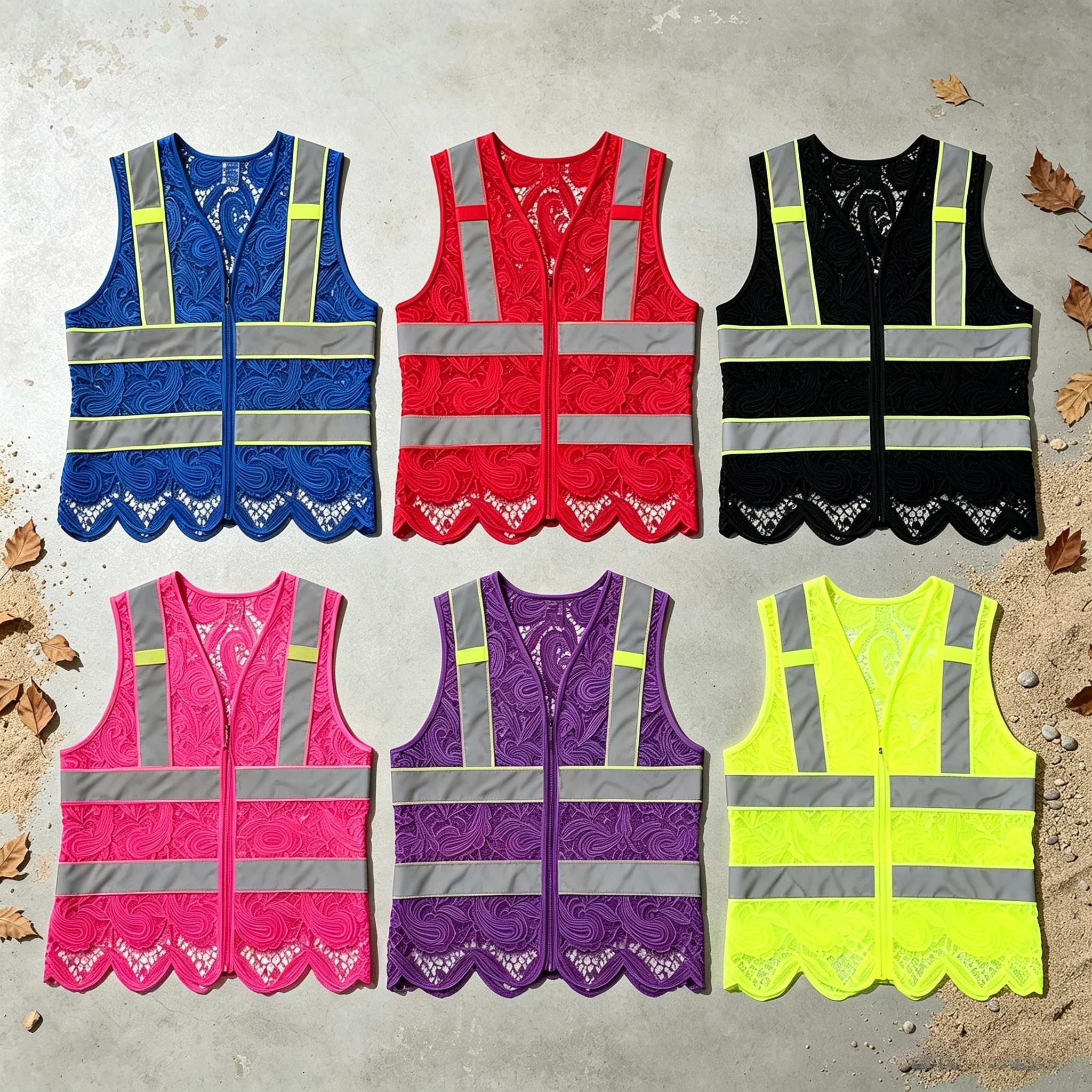 2026 New Women Hi Vis Reflective Lace Vest Sleeveless Zipper Front Safety Waistcoat Multi Colors Fashion Work Volunteer Costume
