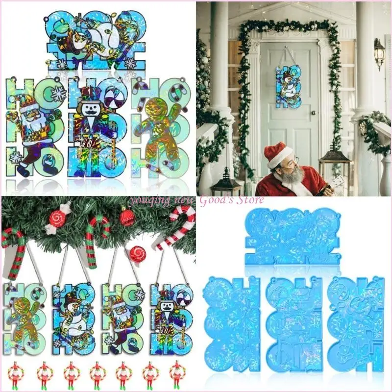 

57QA голографическая силиконовая форма на рождественскую тематику, формы для подвесок, силиконовые формы из смолы с отверстием,