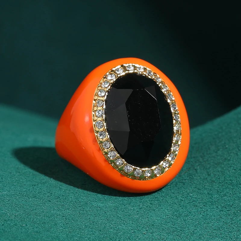 Vintage Large Round Rings Blue Enamel Jewelry Purple Crystal Designer Orange Luxury Antique Gold Color Style 2026 New Gift