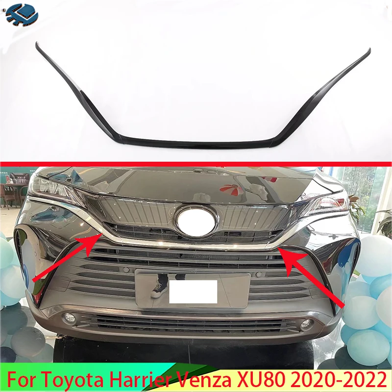 For Toyota Harrier Venza XU80 2020-2022 Piano Black Front Center Mesh Grille Grill Cover Radiator Strip Trim Decoration