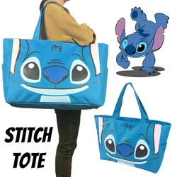 Disney Stitch Thick Canvas Female Shoulder Bag Cute Cartoon Zipper Travel Handbag Large Waterproof Tote for Women Shopping Bags