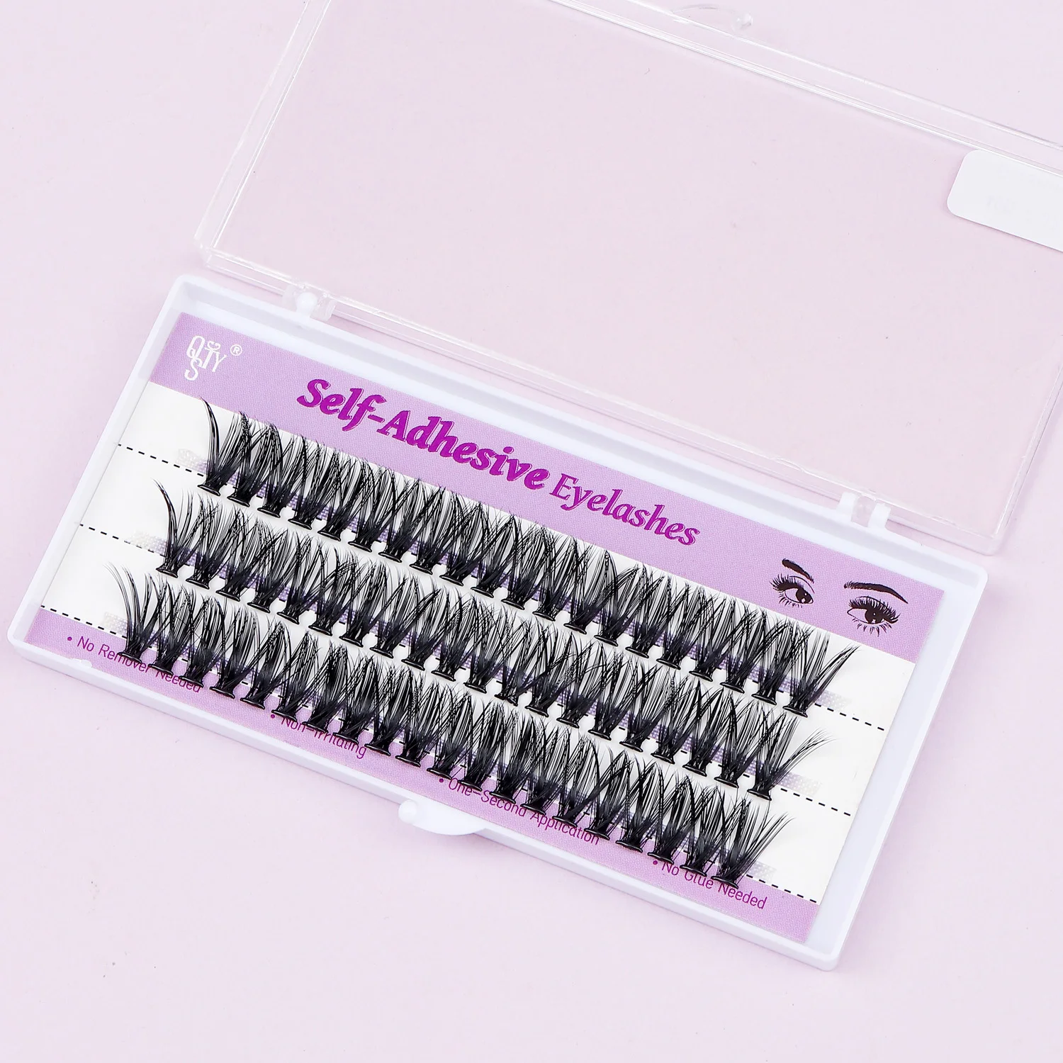 QSTY Self Adhesive Eyelashes Extension Kit 60 PCS Self Adhesive Lashes 20D+40D No Glue Eyelashes 9-16 Mix C Curl Press On Eyela