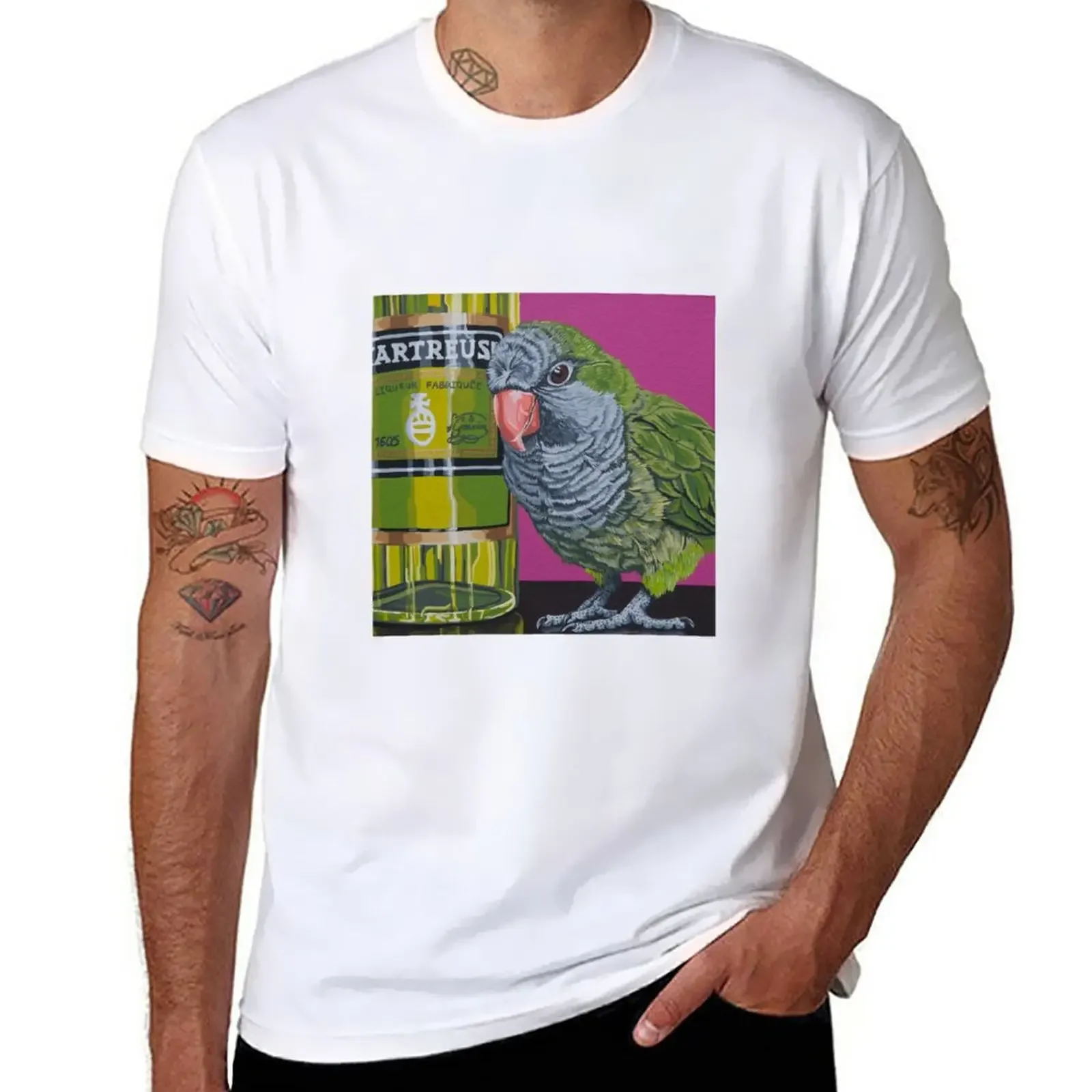 New Parrot Painting, Chartreuse Liquor Tiki Bar Parrot Cocktail Art T-Shirt sublime t shirt funny t shirts mens t shirt