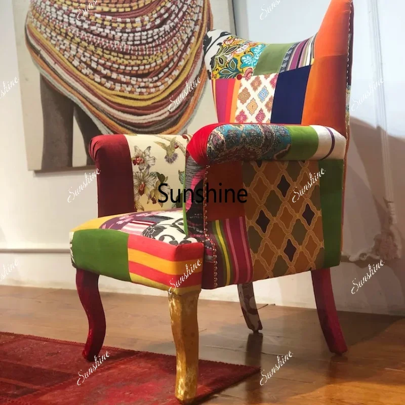 European splicing single patchwork sofa chair fabric single sofa reading chairTJ