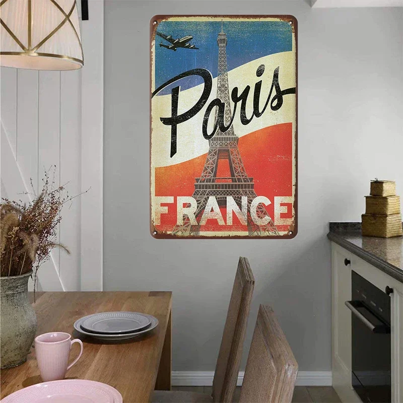 خمر مدينة المشهد معدن القصدير تسجيل لندن باريس فلوريدا نيويورك الملصقات السفر مشهد لوحة الحديد اللوحة بار جدار ديكور #2