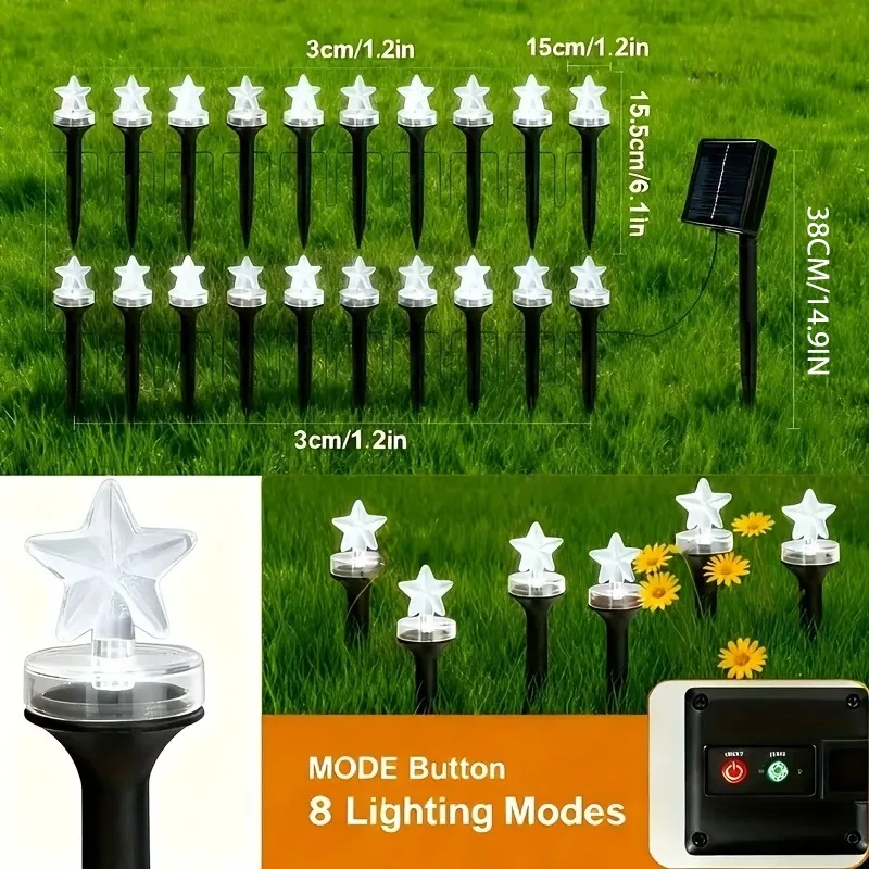 New 20LED Colored Star Lighting Fixtures, Festive Atmosphere Light Strings, Solar Garden Light Strips, IP44 Protection Level, Suitable for Paths, Gardens, Camping, RVs, Weddings, Backyards, Christmas and Halloween Best Gifts