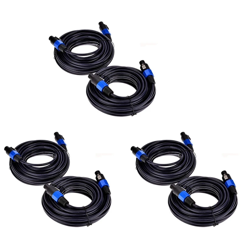 6 Pack 25 Ft Male Speakon To Speakon Cables, Professional 12 Gauge AWG Audio Cord DJ Speaker Cable Wire With Twist Lock