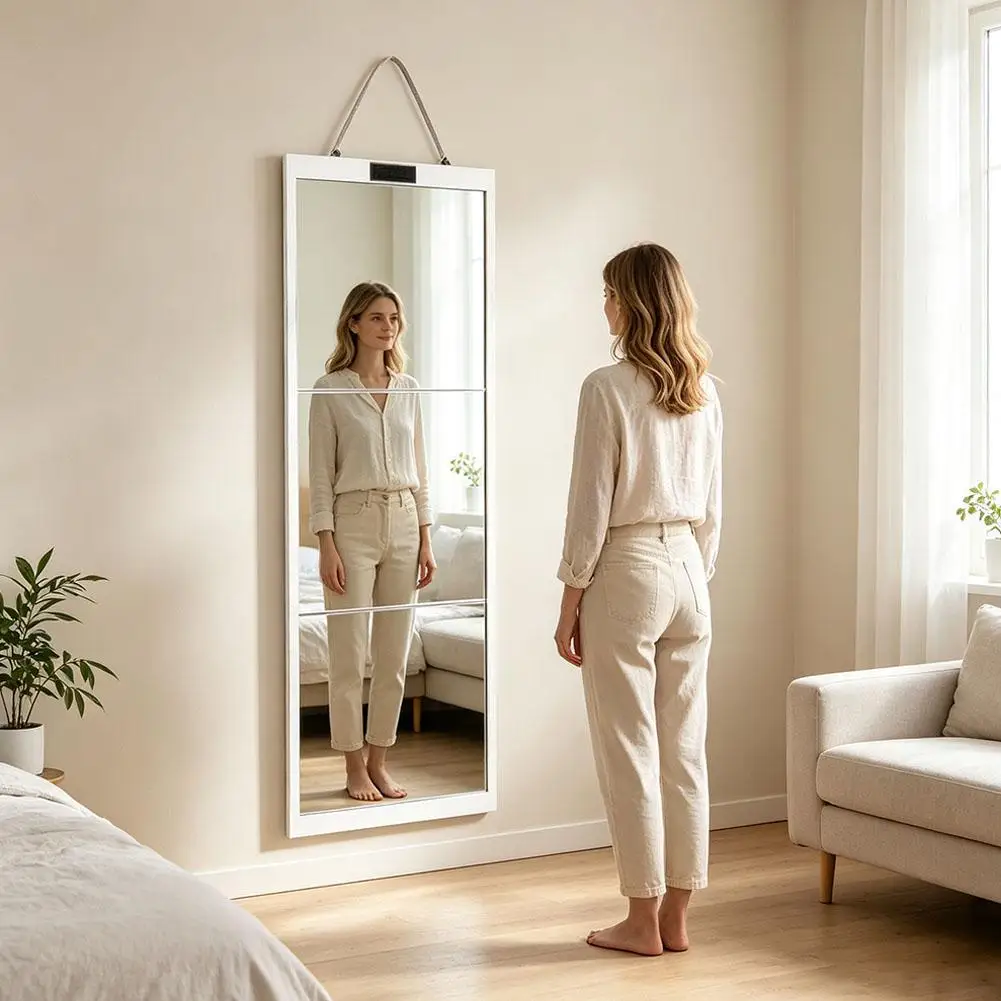 Portable Foldable Full Length Hanging Mirror Full Body Mirror Bag With Protective Sleeve Shockproof Glass Dance Makeup Mirror