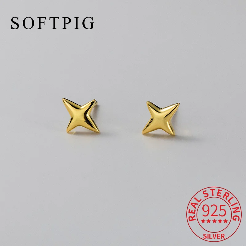 

SOFTPIG Real 925 Sterling Silver Mini Star Cross Stud Earrings for Women Classic Fine Jewelry Ear Hole Care Accessories